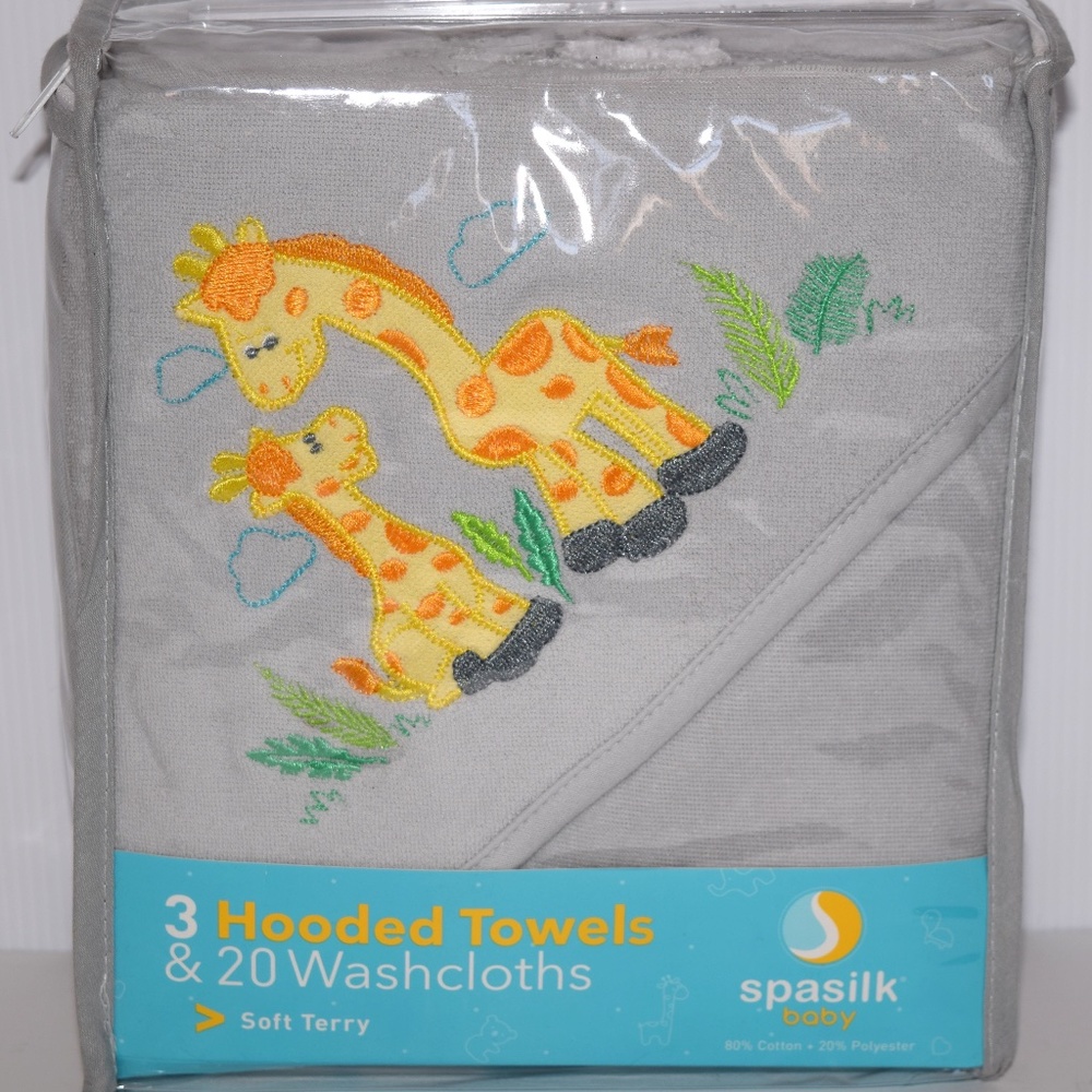 New Spasilk Baby Soft Terry 3 Hooded Towels & 20 Washcloths